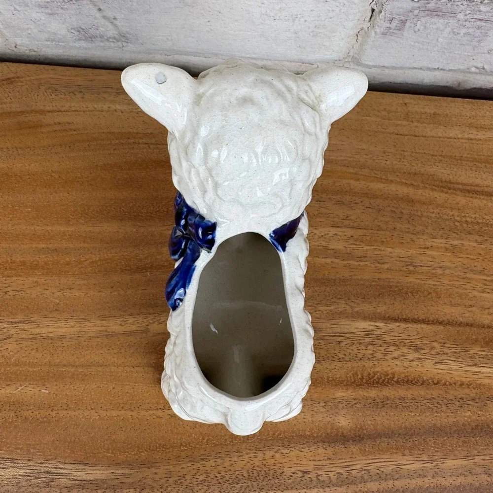 Vintage Occupied Japan Lamb Planter Blue‎ Bow Nursery Figurine Cottagecore Decor